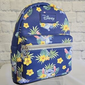 Loungefly Lilo & Stitch Blue Tropical Flower Mini Backpack Disney Bag New